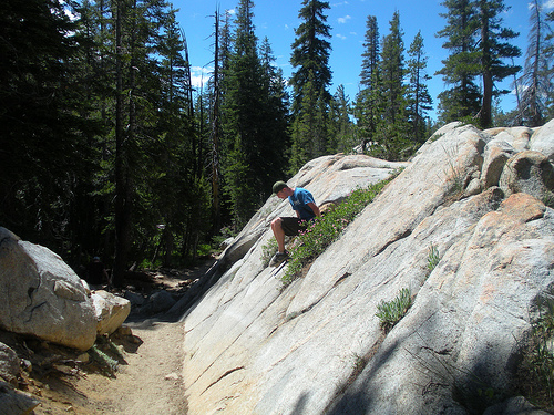 May Lake Trail Boys need to climb on rocks