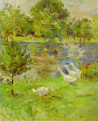 Girl with a Boat and Geese Morisot