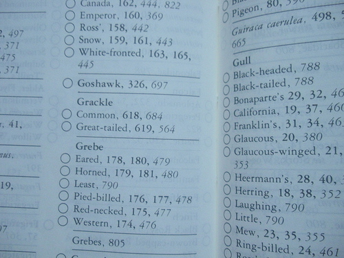 Audubon Field Guide Index List