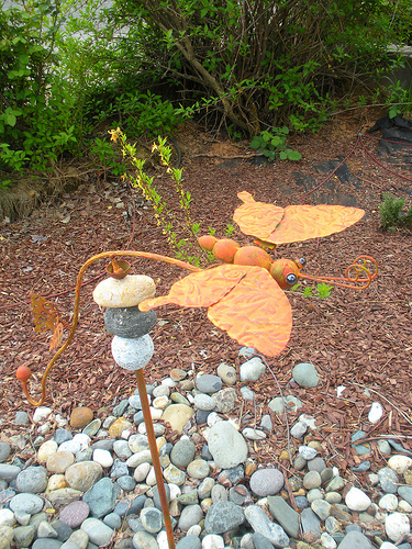 New Yard Art - Metal Butterfly and Rocks