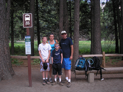 Waiting for the shuttle to Glacier Point
