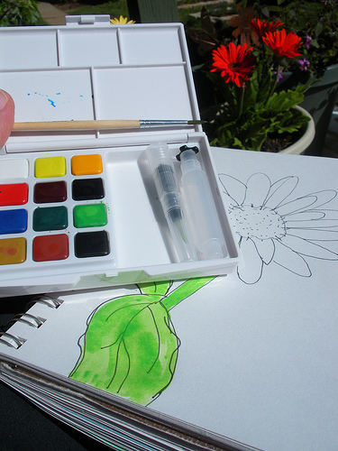 Gerbera daisy journal with field watercolor set