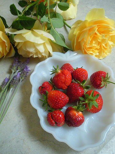 Strawberries and Roses - First of the Season