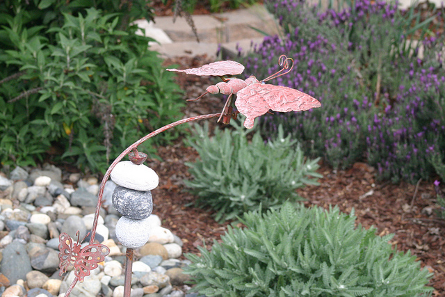 Yard Art with Lavender Yarrow and Butterfly bush
