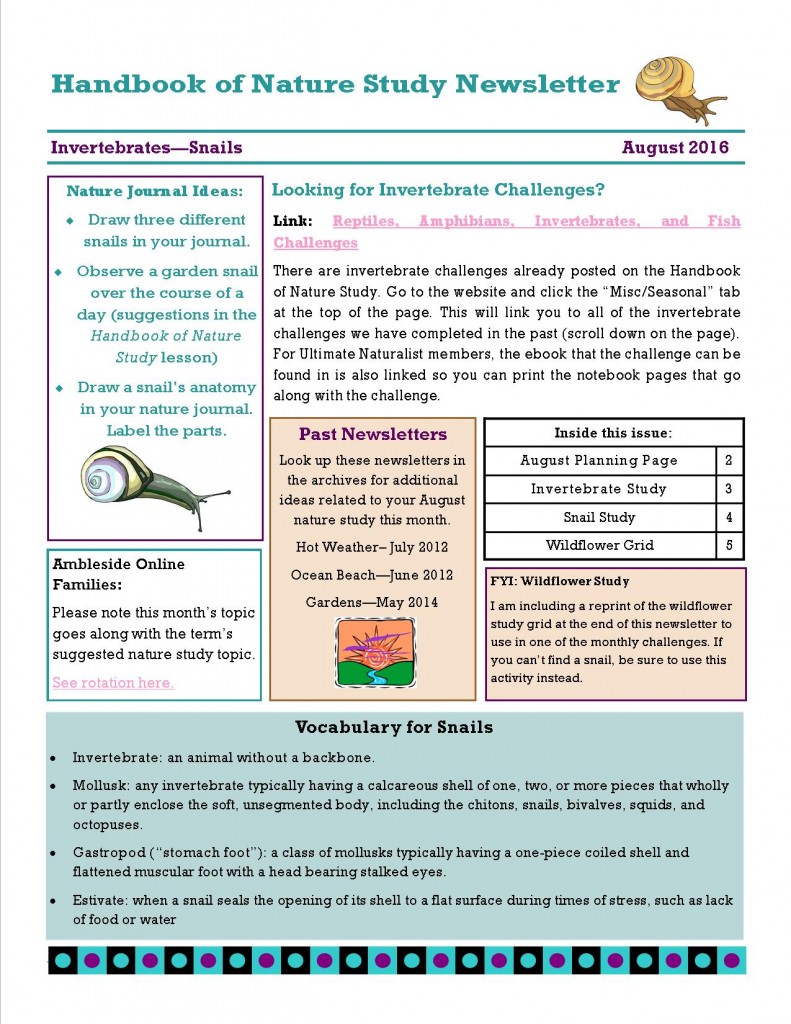 Handbook of Nature Study Newsletter August 2016 Cover image