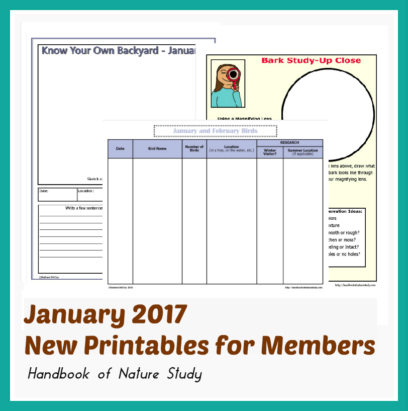 Printables for Members January 2017 @handbookofnaturestudy
