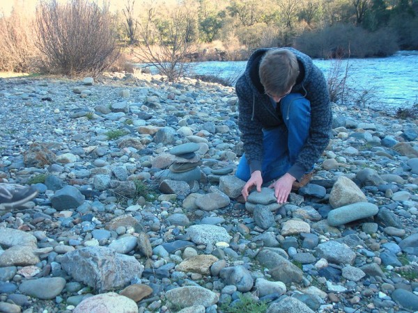 rock collecting on a hike