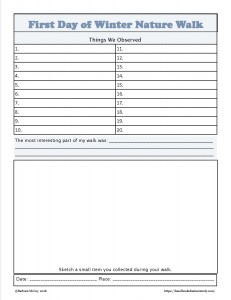First Day of Winter Walk Observation Notebook Page