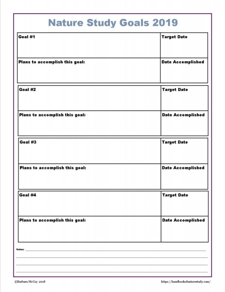 Nature Study Goals 2019 Planning Page