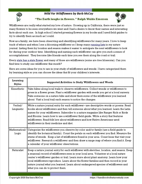 Wild for Wildflowers Printable handbookofnaturestudy