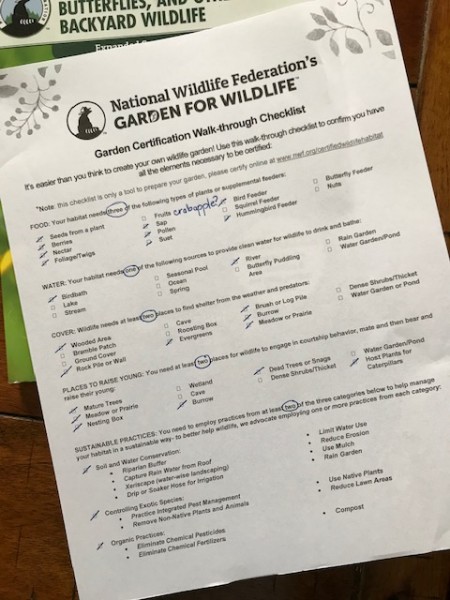 checklist wildlife garden