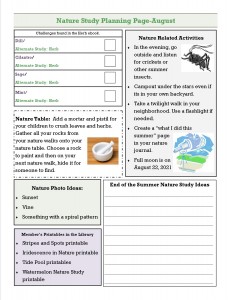 August 2021 nature planner page