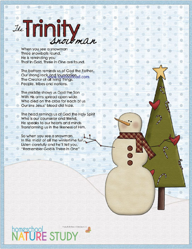 the trinity snowman poem and christmas card - homeschool nature study