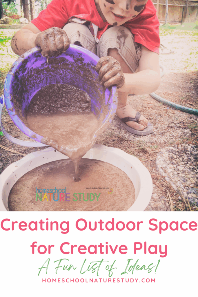 Fun ideas for creating outdoor space for creative play in your own backyard! Make interesting places for your children to explore and enjoy! Outdoor time is essential to your child's development.